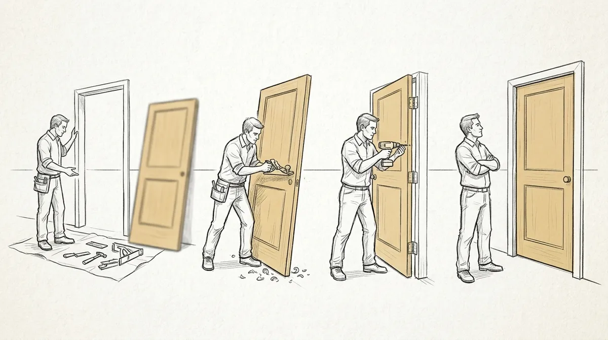 How long should it take for a carpenter to hang a door?