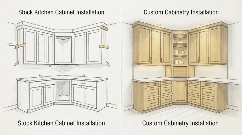Custom vs. Stock Kitchen Cabinet Installation: Who Wins?